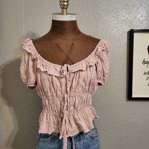 Blue B Collection Pink Smocked Peasant Top